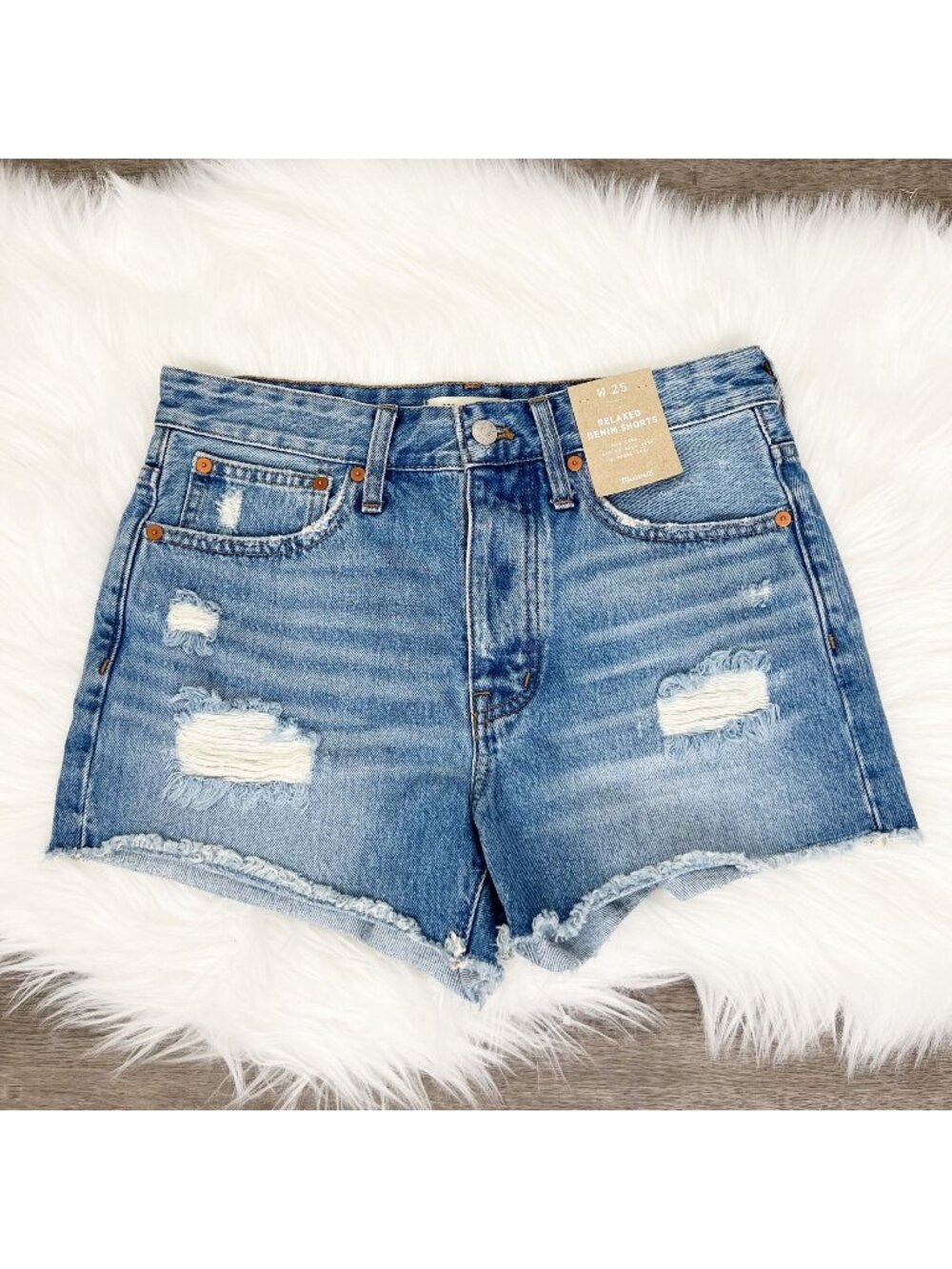 Madewell Womens 25 Relaxed Denim Shorts Button Fly Distressed Cutoff